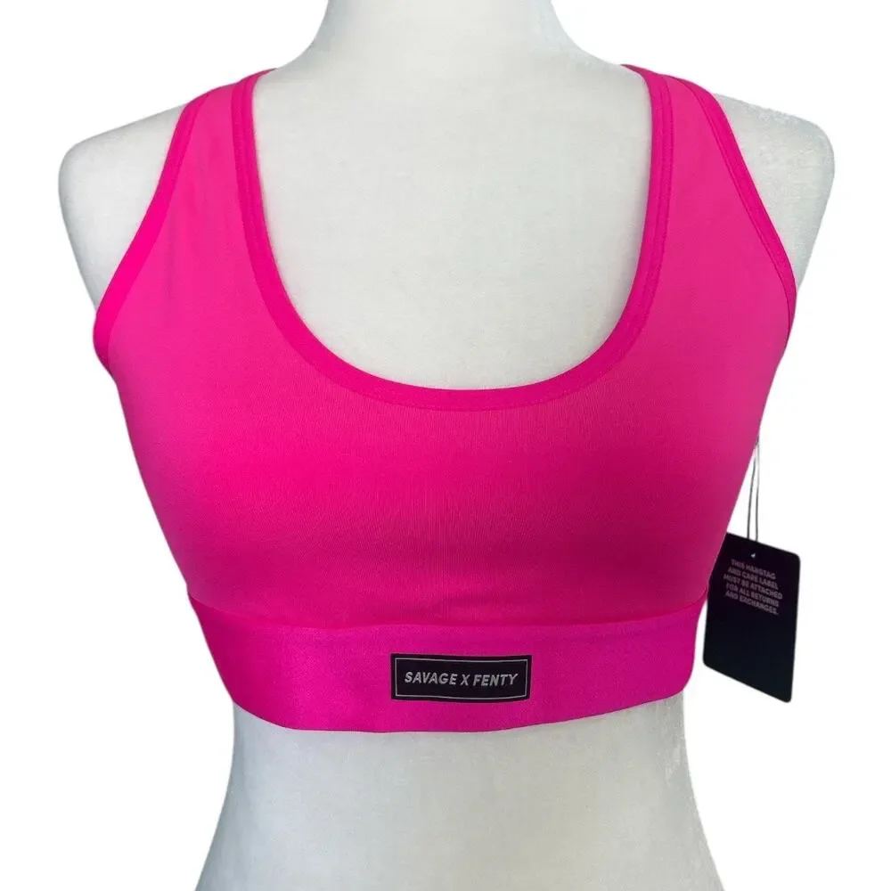Savage X Fenty Womens Lineup Low Impact Sports Bra Hot Pink Size Large Racerback
